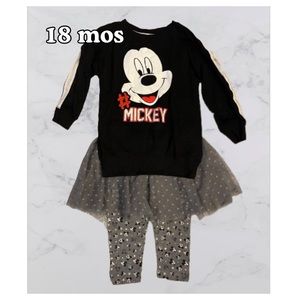 Disney Black #Mickey Sweater w/ Grey Mickey Mouse Tutu Leggings, 18 mos